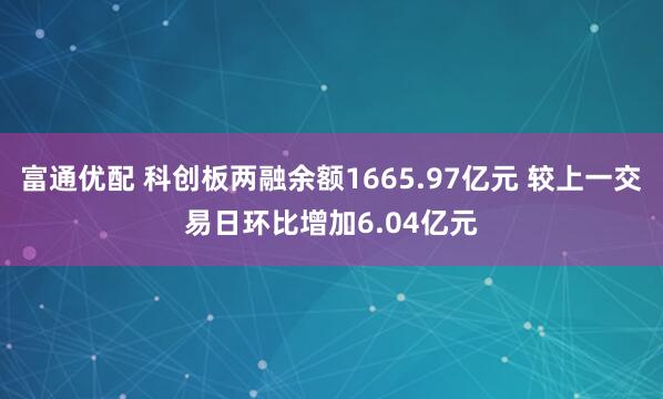 富通优配 科创板两融余额1665.97亿元 较上一交易日环比增加6.04亿元