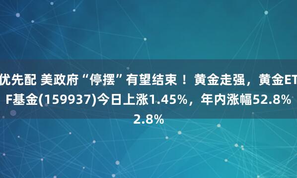 优先配 美政府“停摆”有望结束 ！黄金走强，黄金ETF基金(159937)今日上涨1.45%，年内涨幅52.8%